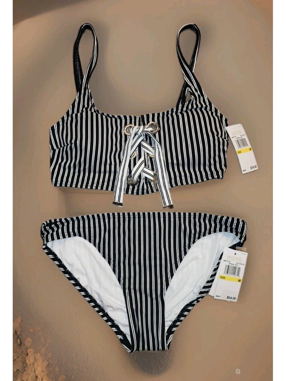 Michael Kors Striped Bikini Top And Bottom 2020 Spring Collection  Size M (169)